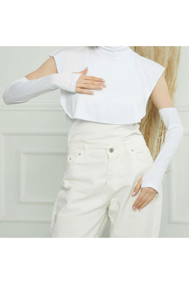 Lastikli Parmak Geçmeli Kolluk - Beyaz