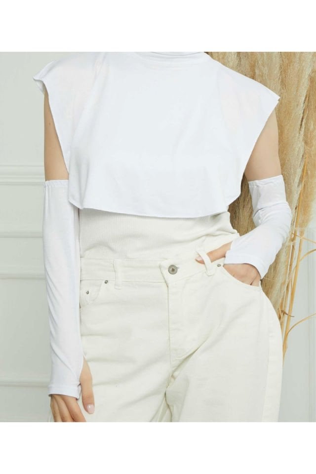 Lastikli Parmak Geçmeli Kolluk - Beyaz