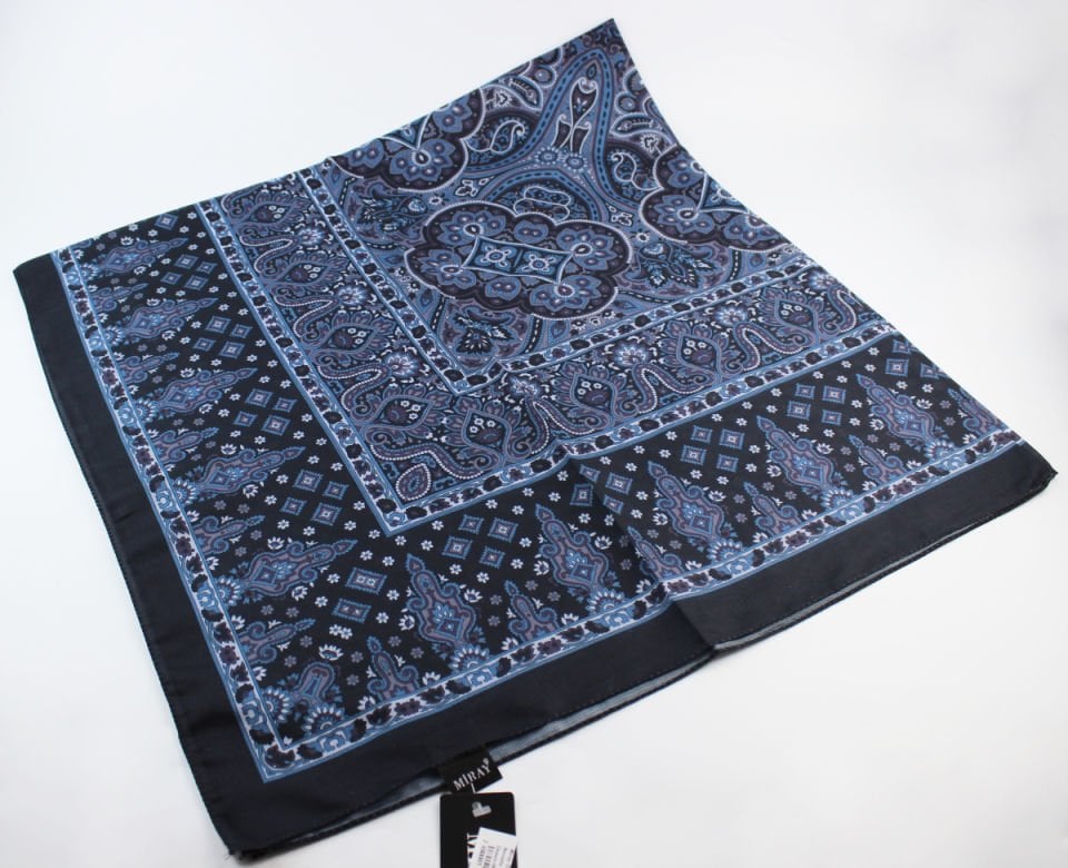 120x120 Etnik Desenli Soft Pamuk Kareli Eşarp - Mavi