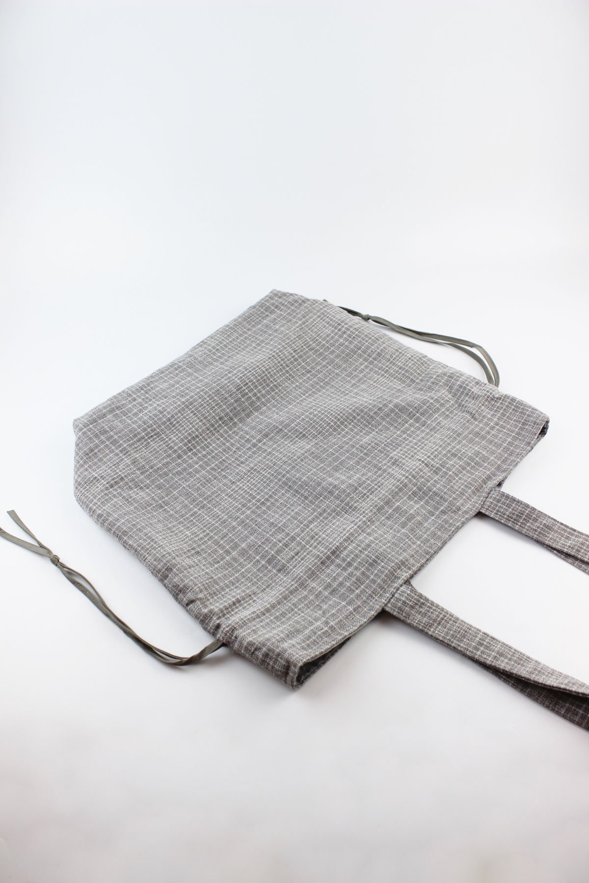 Ekose Desenli Gri Shopper Çift Taraflı Bez Çanta 35x35x10 Cm