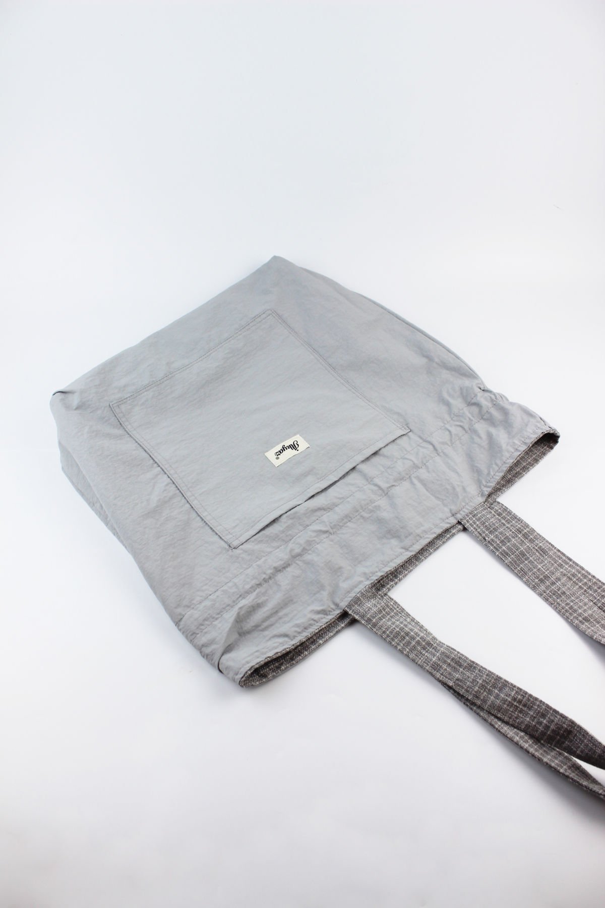 Ekose Desenli Gri Shopper Çift Taraflı Bez Çanta 35x35x10 Cm