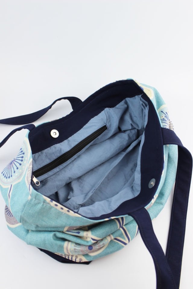 Desenli Çıtçıt Kapamalı Turkuaz Kadın Plaj Çantası 45x32x13 Cm