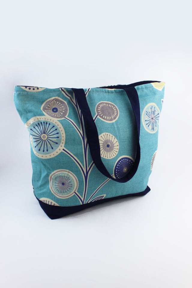 Desenli Çıtçıt Kapamalı Turkuaz Kadın Plaj Çantası 45x32x13 Cm