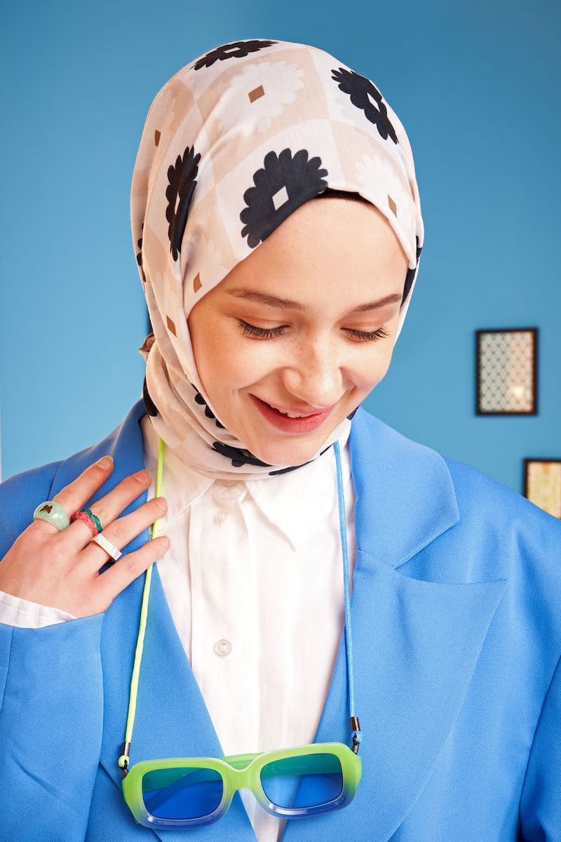 Vintage Mozaik Desen Pamuk Şal - Kahverengi