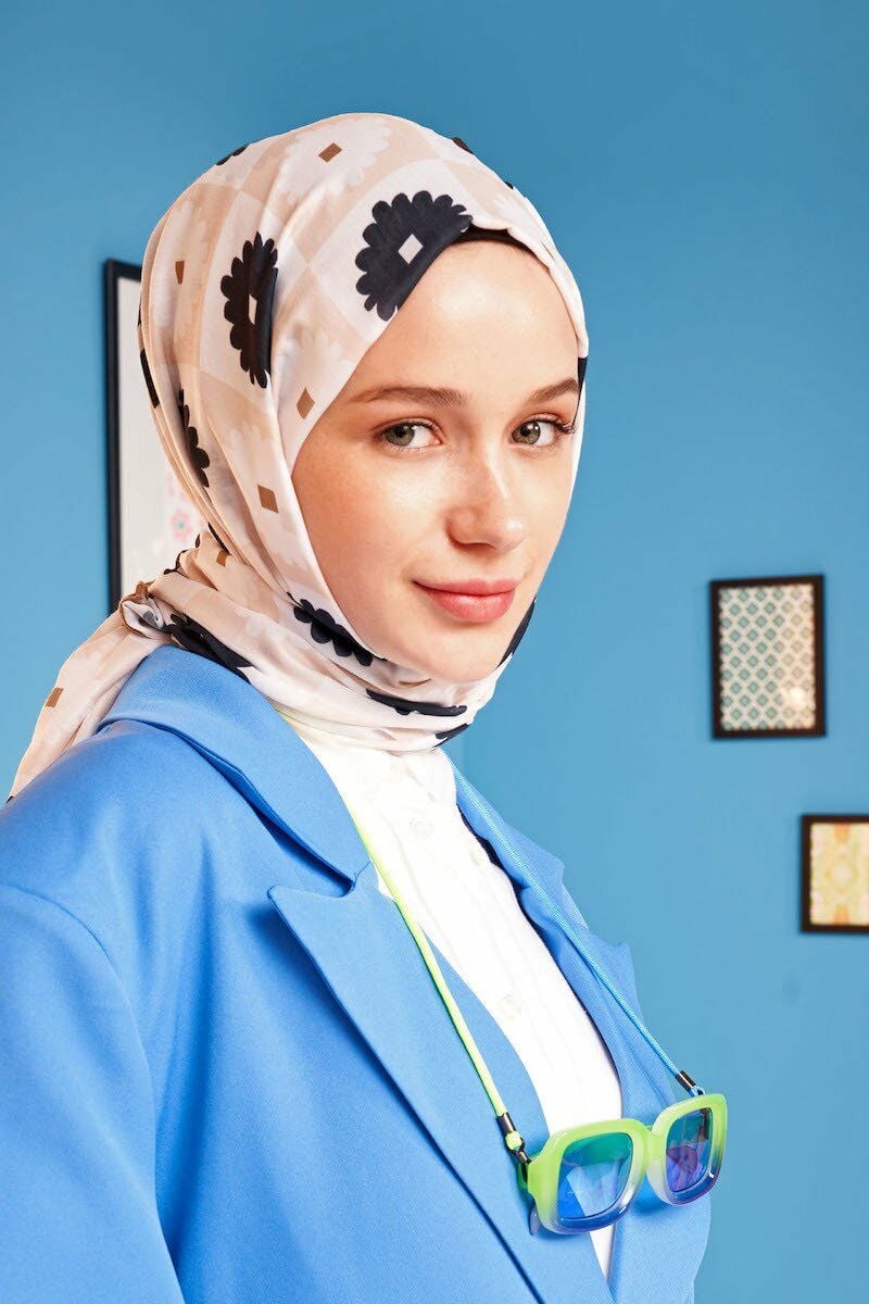 Vintage Mozaik Desen Pamuk Şal - Kahverengi