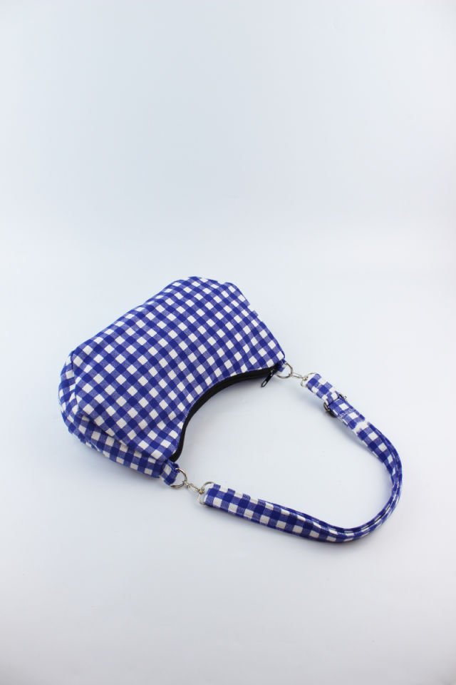 Ekose Desenli Kot Kumaş Saks Kadın Mini Boy Baget Kadın Omuz Çantası 24x14x7 Cm