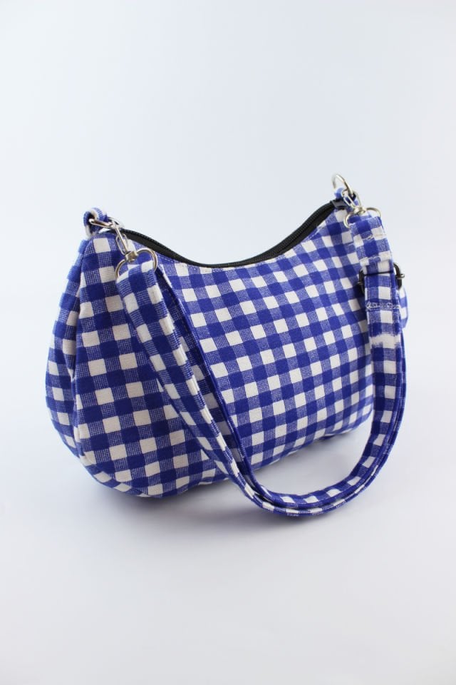 Ekose Desenli Kot Kumaş Saks Kadın Mini Boy Baget Kadın Omuz Çantası 24x14x7 Cm