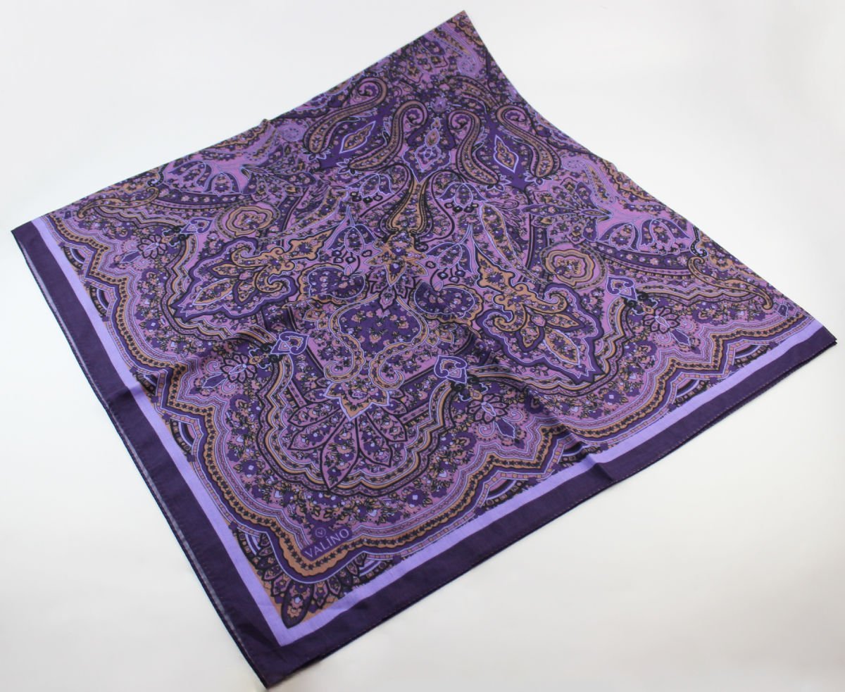 120x120 Etnik Desenli Pamuklu Vintage Eşarp - Mor