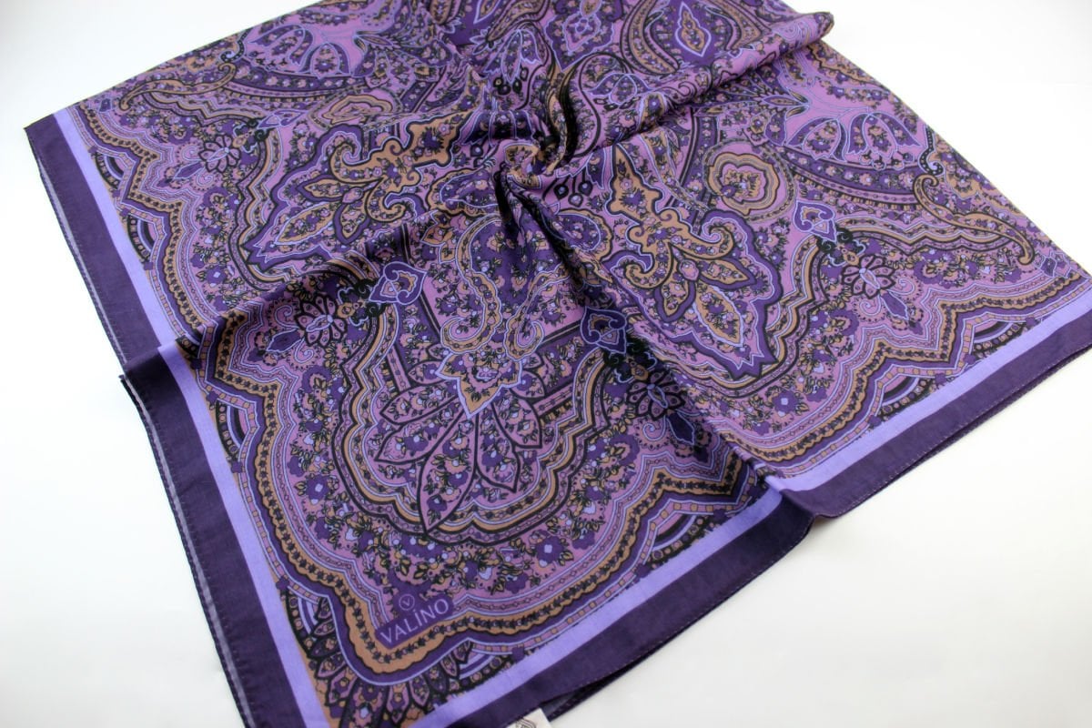 120x120 Etnik Desenli Pamuklu Vintage Eşarp - Mor