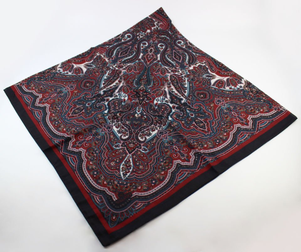 120x120 Etnik Desenli Pamuklu Vintage Eşarp - Siyah Kırmızı