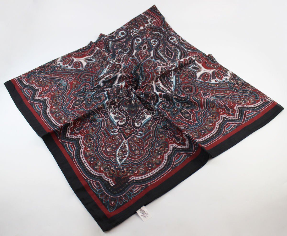 120x120 Etnik Desenli Pamuklu Vintage Eşarp - Siyah Kırmızı