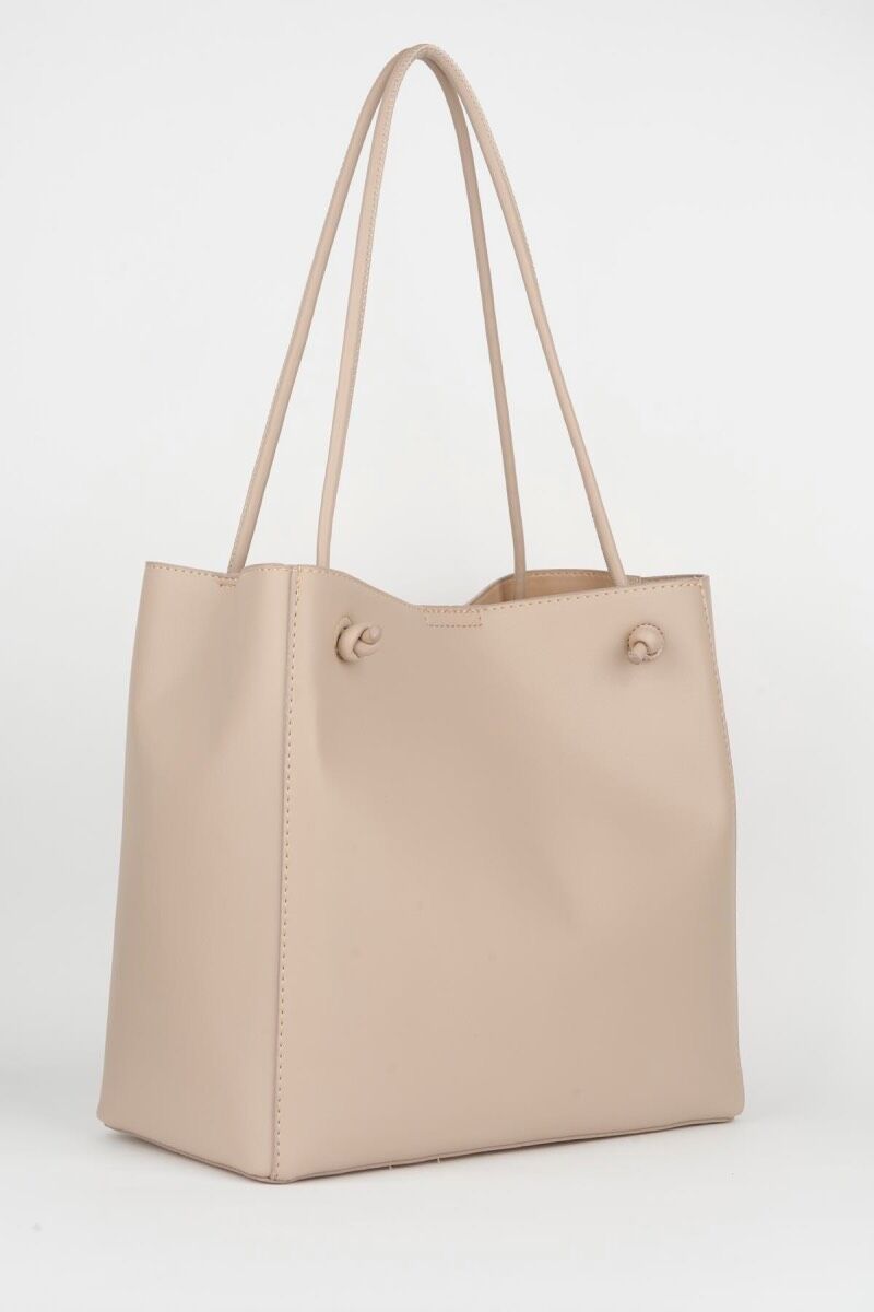Yumuşak Deri Büyük Boy Kadın Vizon Çıtçıt Kapama Shopper Model Omuz Çantası 30x33x17 Cm
