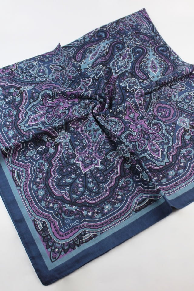 120x120 Etnik Desenli Pamuklu Vintage Eşarp - Petrol