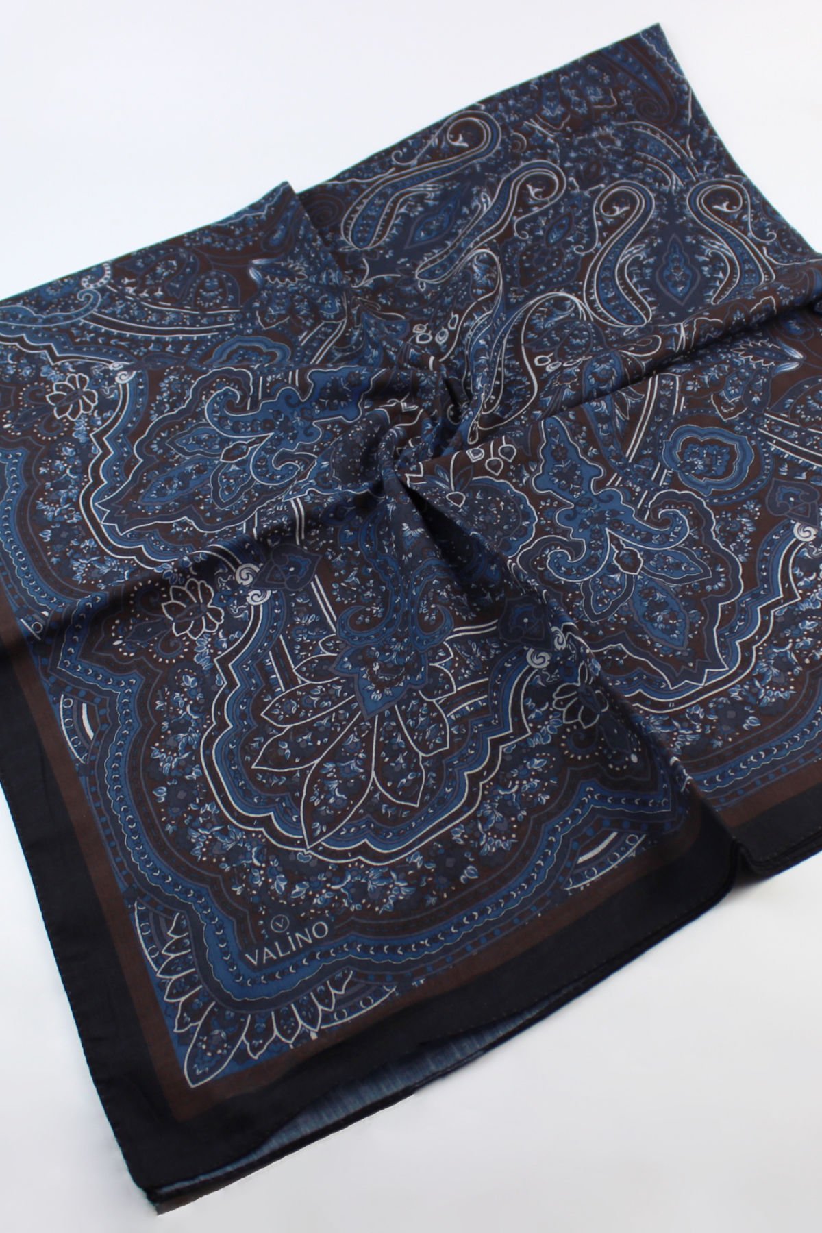 120x120 Etnik Desenli Pamuklu Vintage Eşarp - Siyah