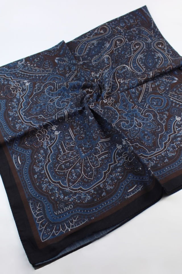 120x120 Etnik Desenli Pamuklu Vintage Eşarp - Siyah