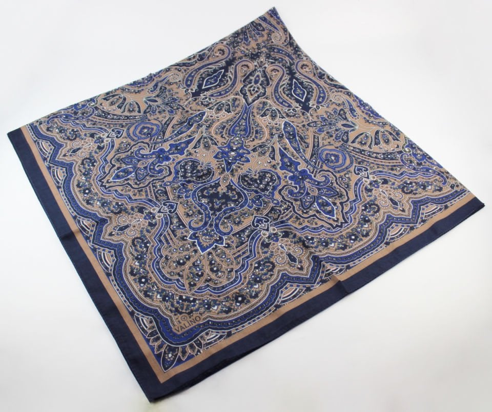 120x120 Etnik Desenli Pamuklu Vintage Eşarp - Lacivert