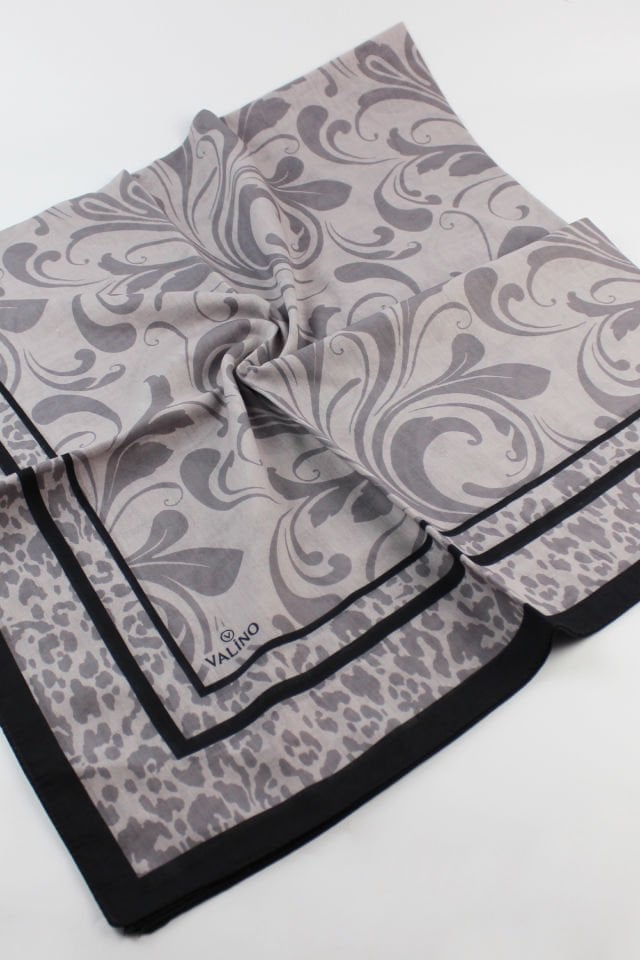 120x120 Lale Desenli Pamuklu Eşarp - Duman