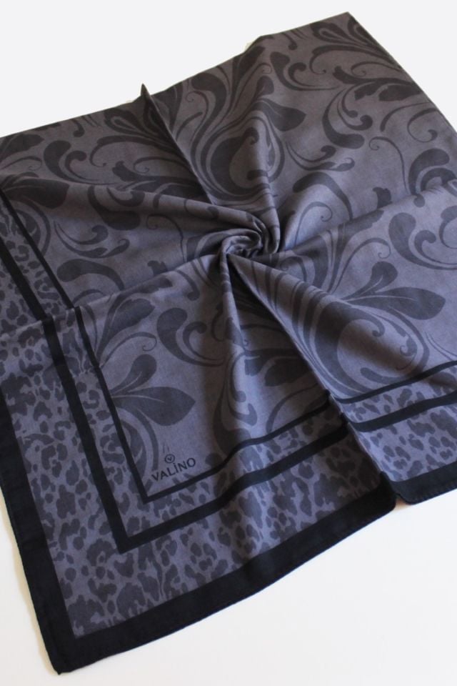 120x120 Lale Desenli Pamuklu Eşarp - Antrasit