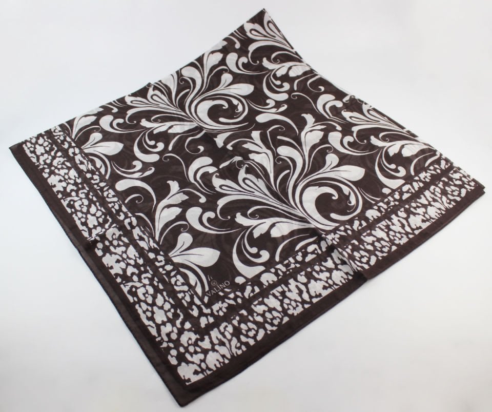 120x120 Lale Desenli Pamuklu Eşarp - Acı Kahve