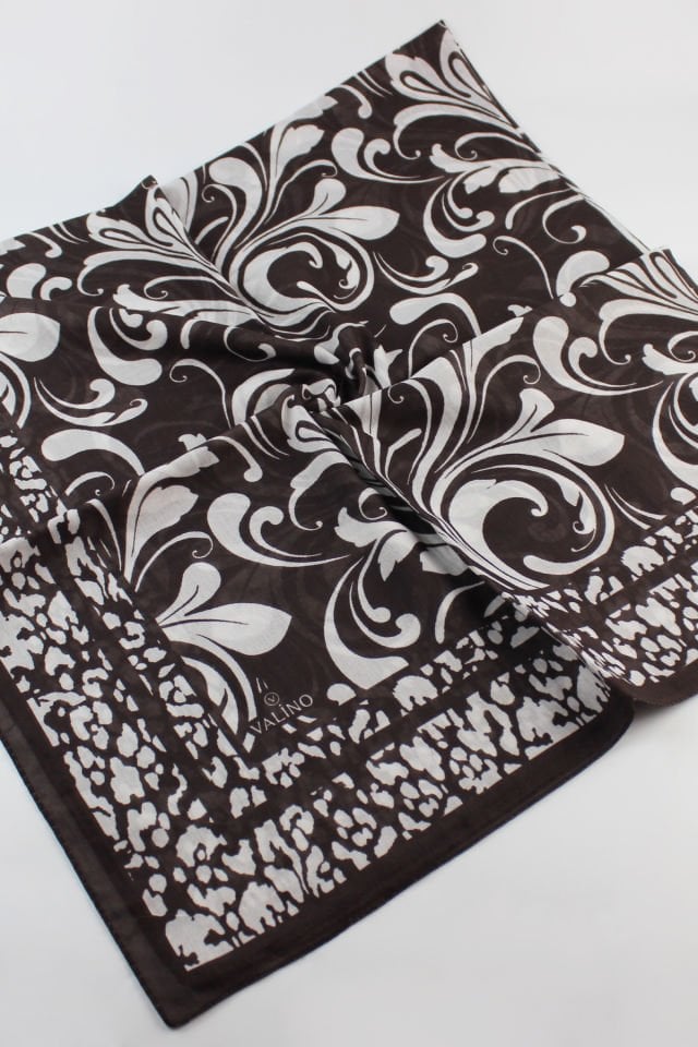 120x120 Lale Desenli Pamuklu Eşarp - Acı Kahve