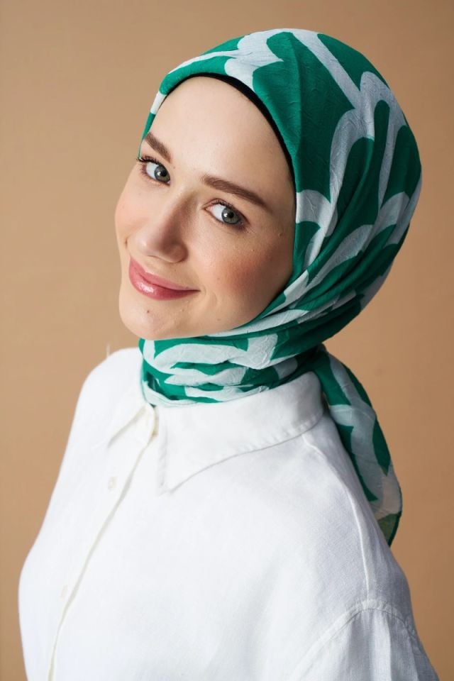 Bulut Desen Bambu Eşarp - Yeşil