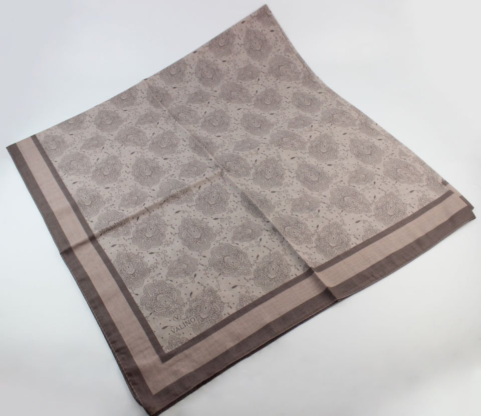 120x120 Yaprak Desenli Pamuklu Eşarp - Vizon