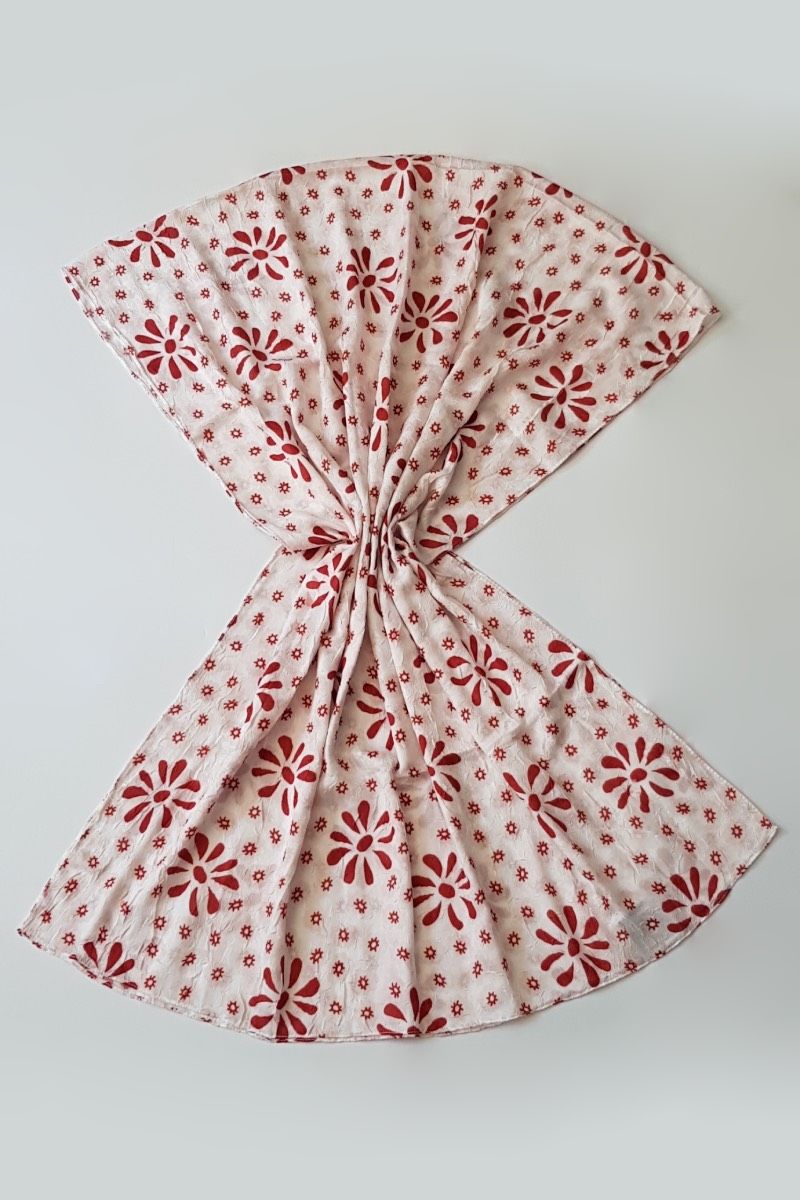 Vintage Papatya Desen Bambu Şal - Kırmızı