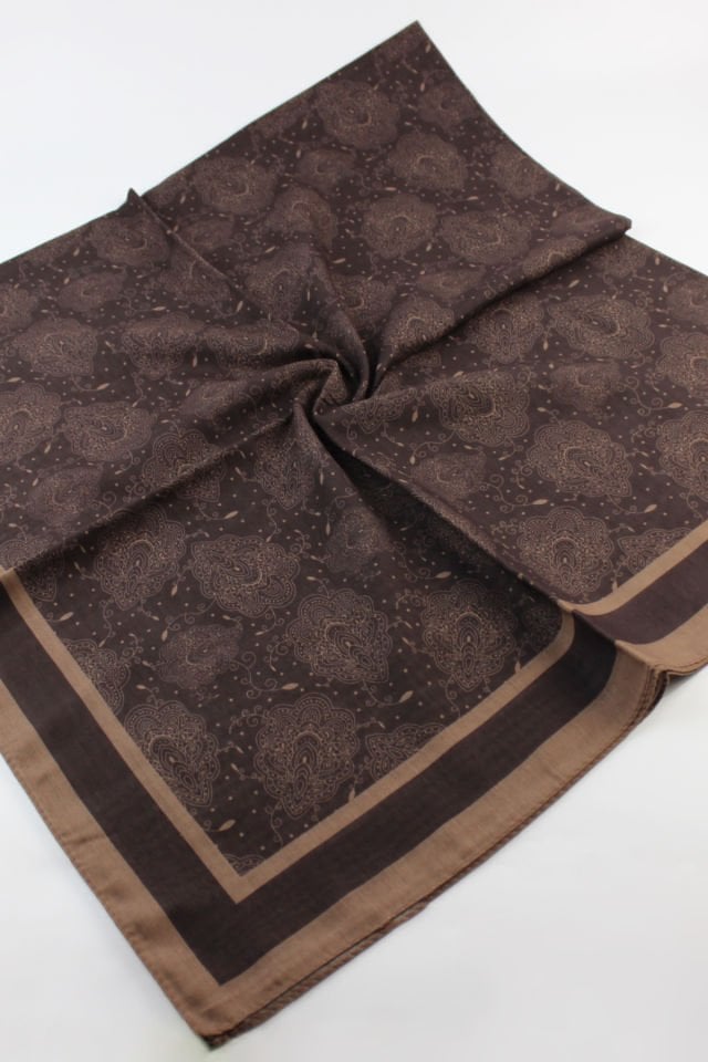 120x120 Yaprak Desenli Pamuklu Eşarp - Çikolata Kahve