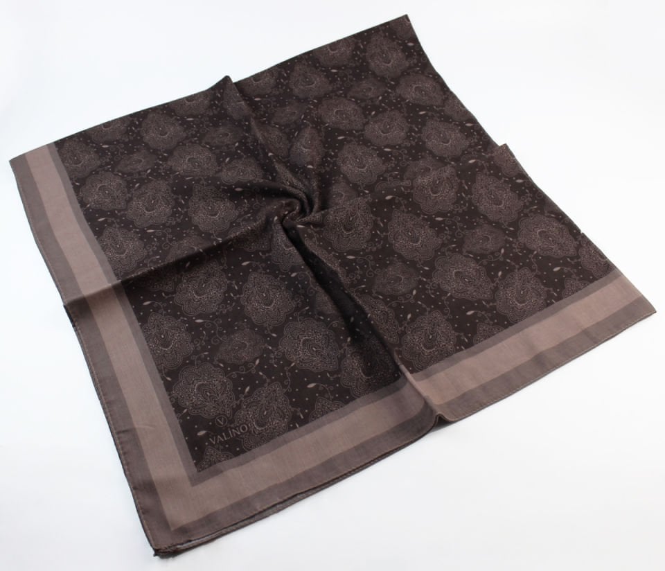 120x120 Yaprak Desenli Pamuklu Eşarp - Acı Kahve