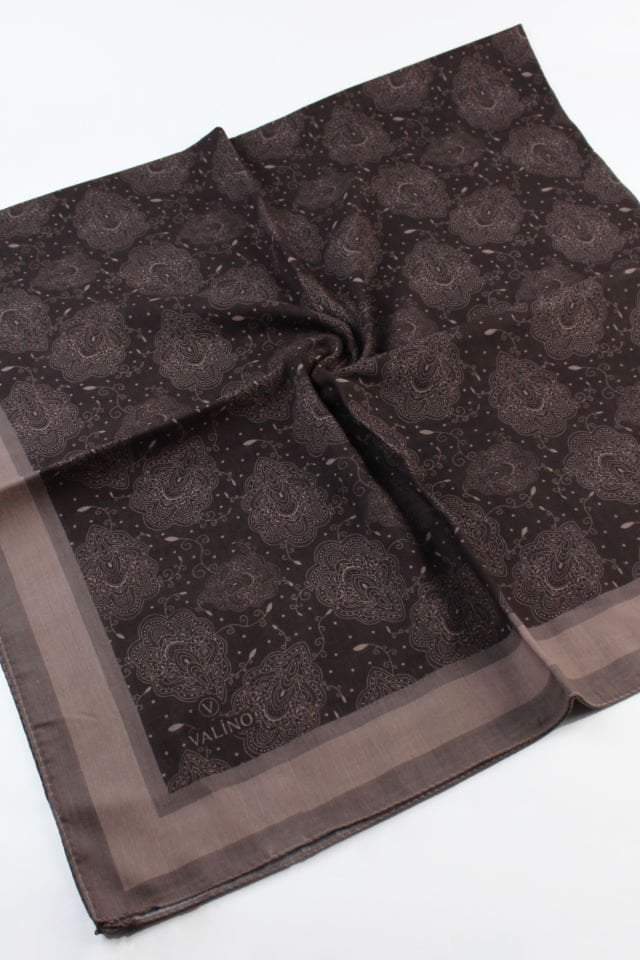 120x120 Yaprak Desenli Pamuklu Eşarp - Acı Kahve