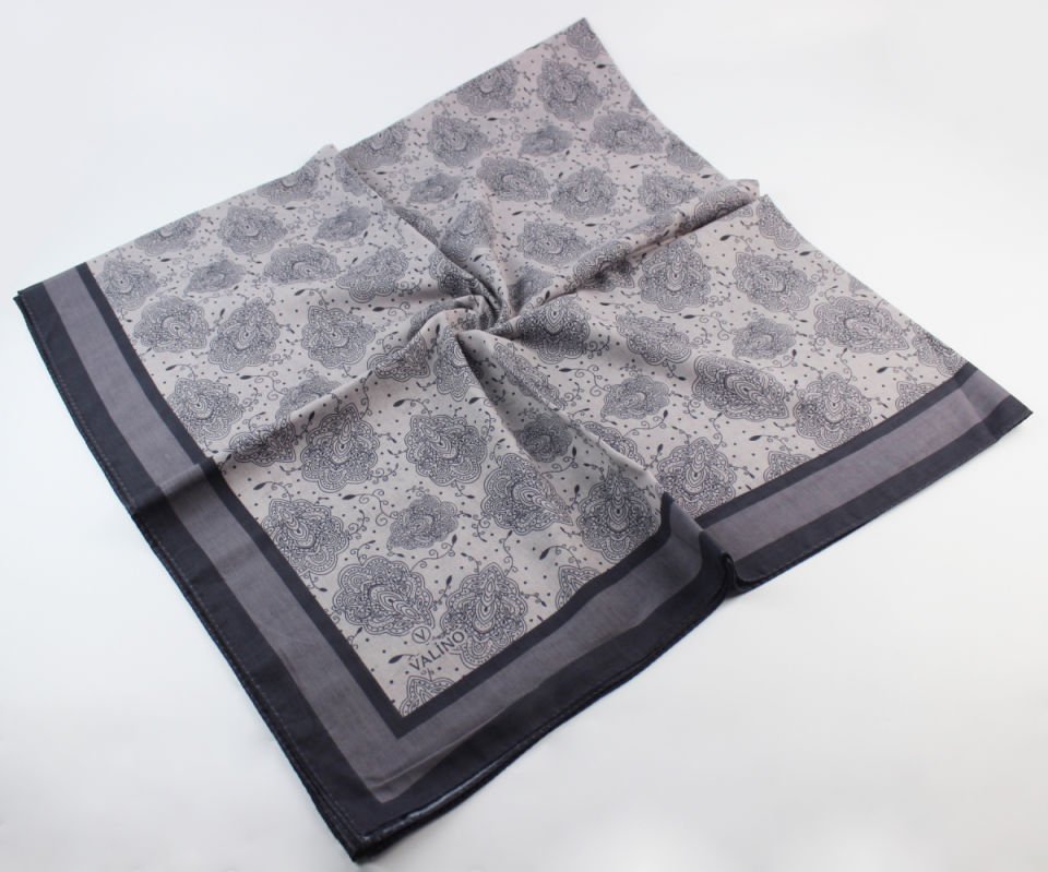 120x120 Yaprak Desenli Pamuklu Eşarp - Antik Bej