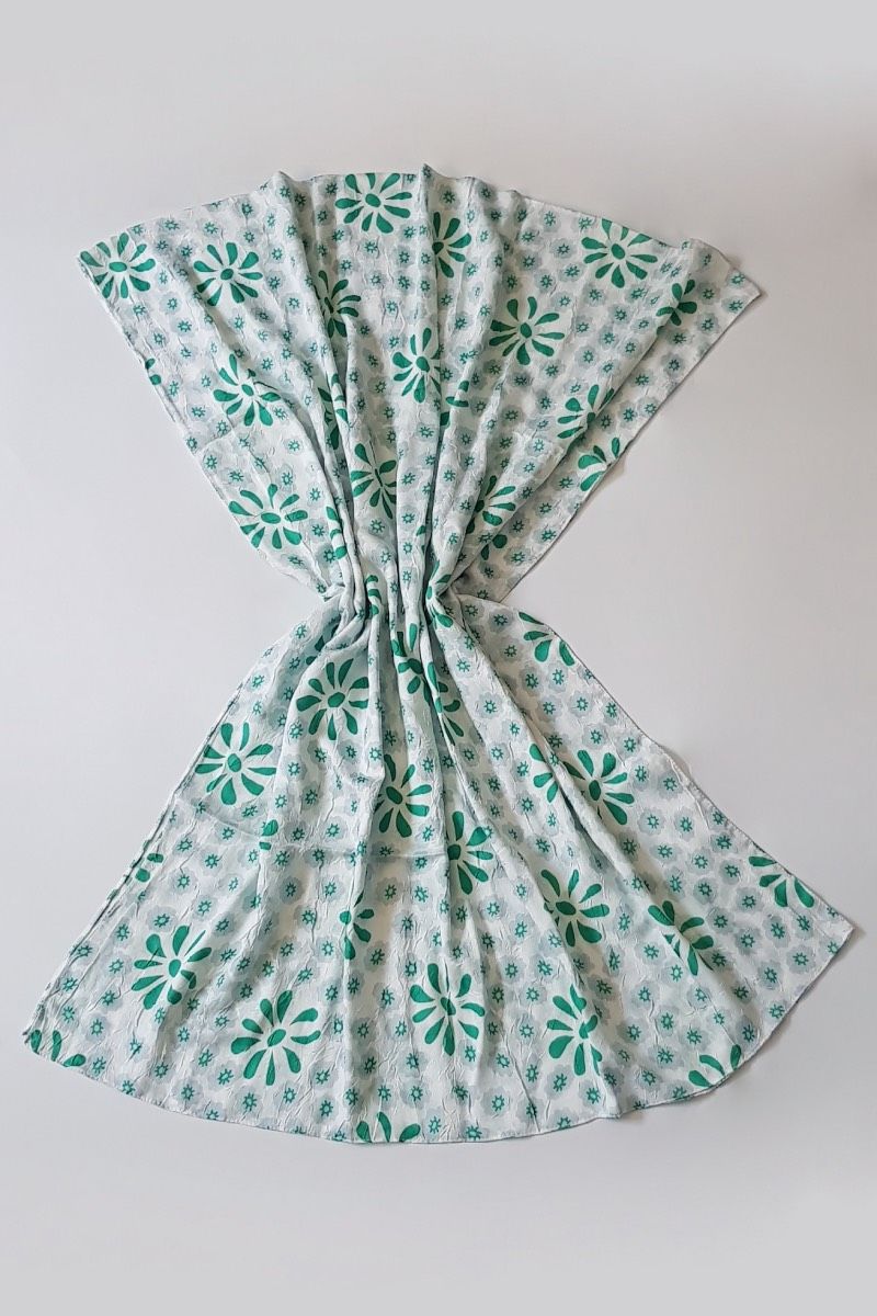 Vintage Papatya Desen Bambu Şal - Yeşil