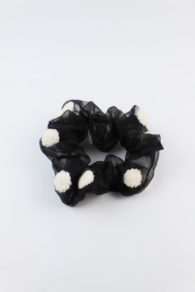 Puantiyeli Tül Kumaş Lastik Toka Simit Toka - Siyah