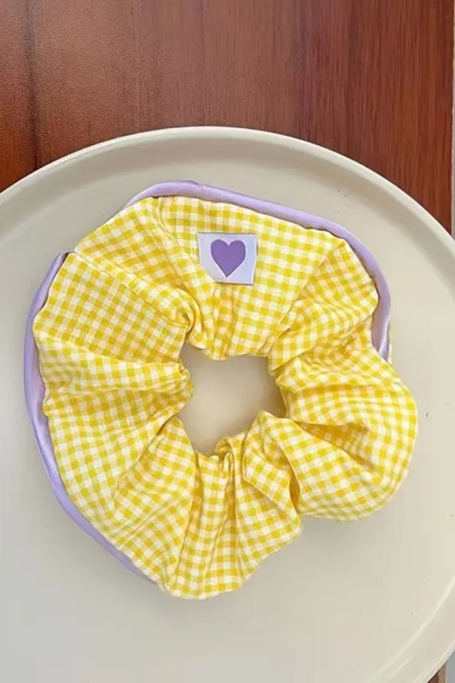 Çocuklar İçin Ekose Desenli Pamuklu Çocuk Lastik Tokası - Sarı