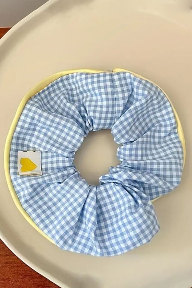 Çocuklar İçin Ekose Desenli Pamuklu Çocuk Lastik Tokası - Mavi