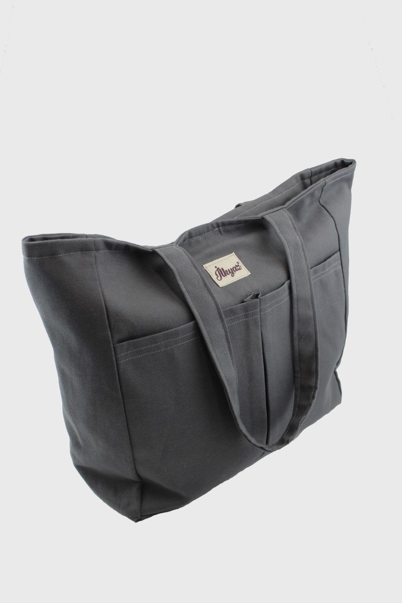 Düz Renk Keten Kumaş Çıtçıt Kapamalı Gri Kadın Büyük Boy Omuz Çantası 30x30x11 Cm