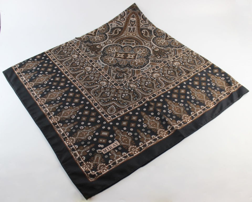 120x120 Etnik Desenli Soft Pamuk Kareli Eşarp - Kahve