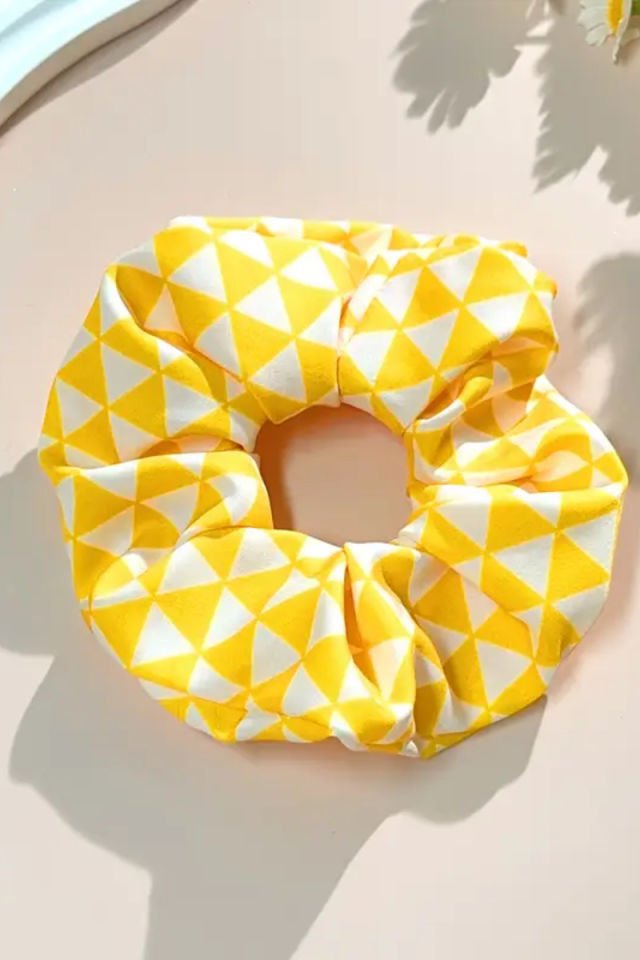 Çocuklar İçin Geometrik Desenli Pamuklu Çocuk Lastik Tokası - Sarı