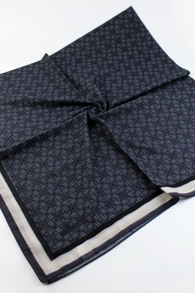 120x120 Çizgi Desenli Pamuklu Eşarp - Antrasit