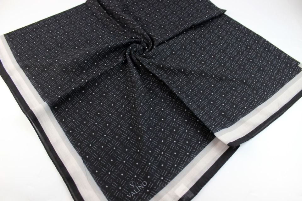 120x120 Çizgi Desenli Pamuklu Eşarp - Siyah