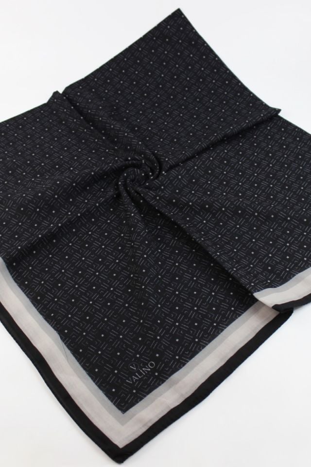 120x120 Çizgi Desenli Pamuklu Eşarp - Siyah