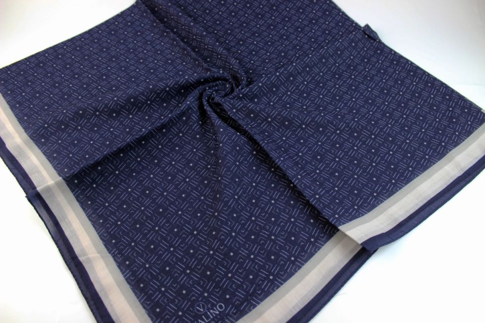 120x120 Çizgi Desenli Pamuklu Eşarp - Lacivert