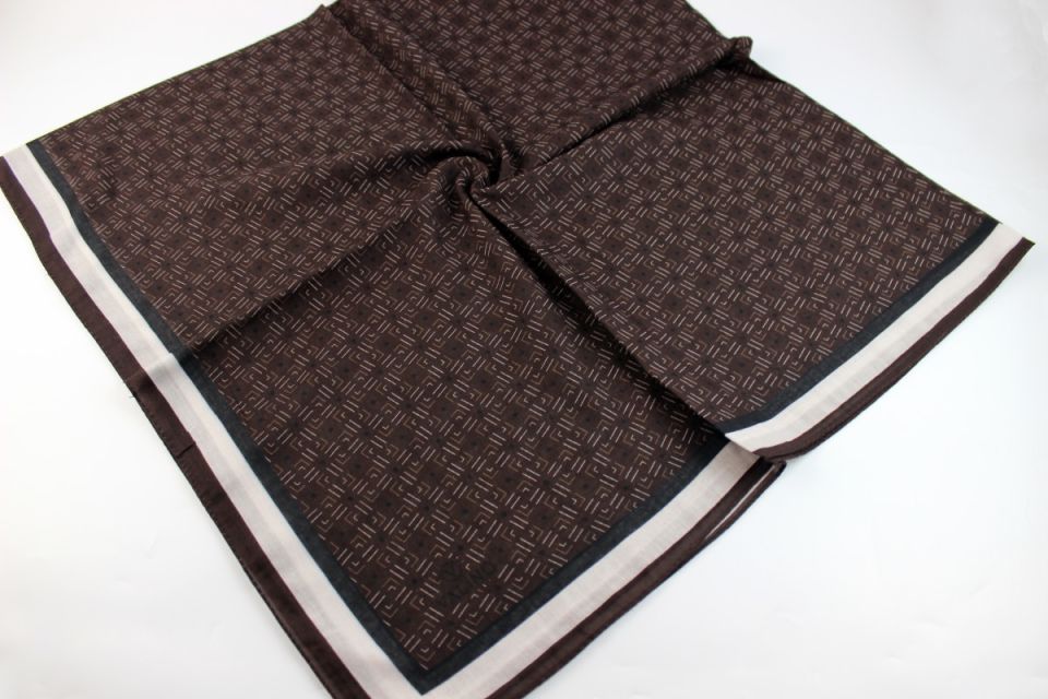 120x120 Çizgi Desenli Pamuklu Eşarp - Acı Kahve