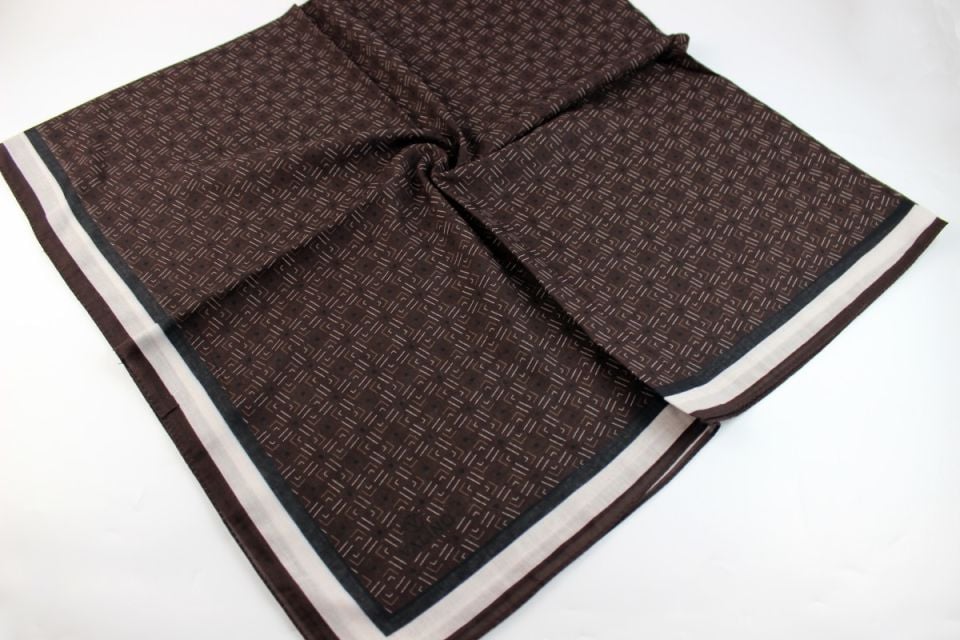 120x120 Çizgi Desenli Pamuklu Eşarp - Acı Kahve