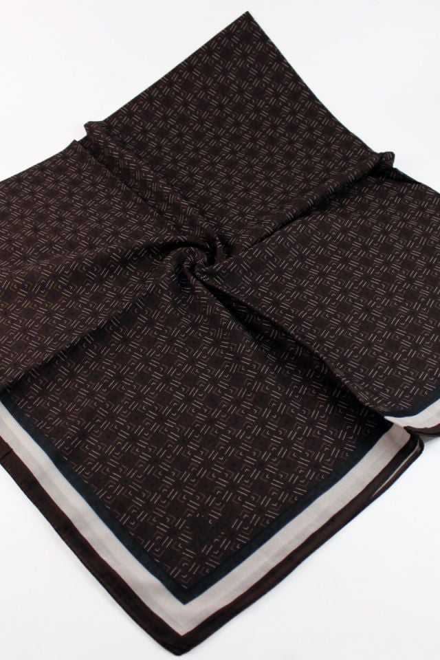 120x120 Çizgi Desenli Pamuklu Eşarp - Acı Kahve