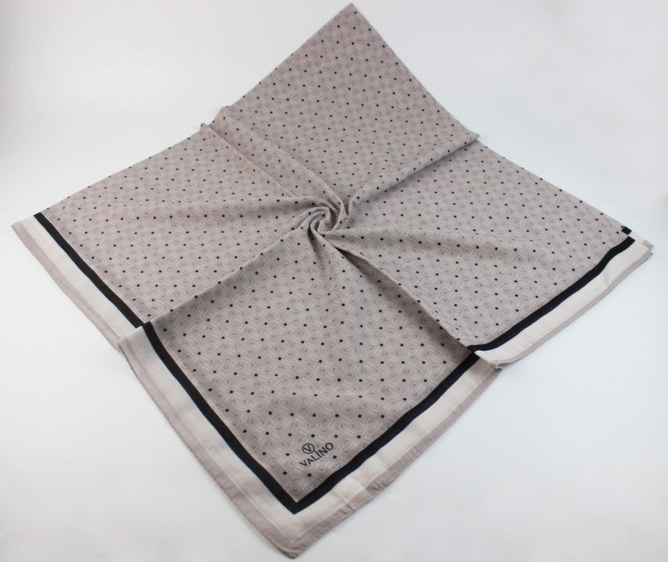 120x120 Çizgi Desenli Pamuklu Eşarp - Taş