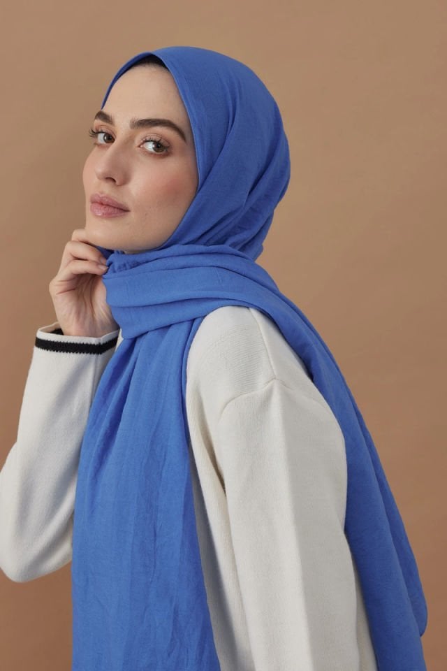 Pamuk Kraş Şal - Mavi