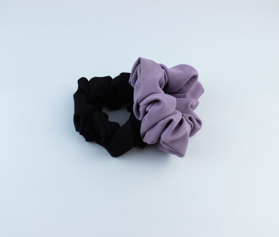 İkili Yumuşak Krep Kumaş Lastik Toka Seti Simit Toka - Siyah, Lila