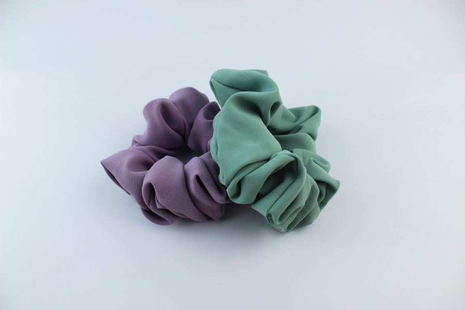 İkili Yumuşak Krep Kumaş Lastik Toka Seti Simit Toka - Lila, Nil Yeşili