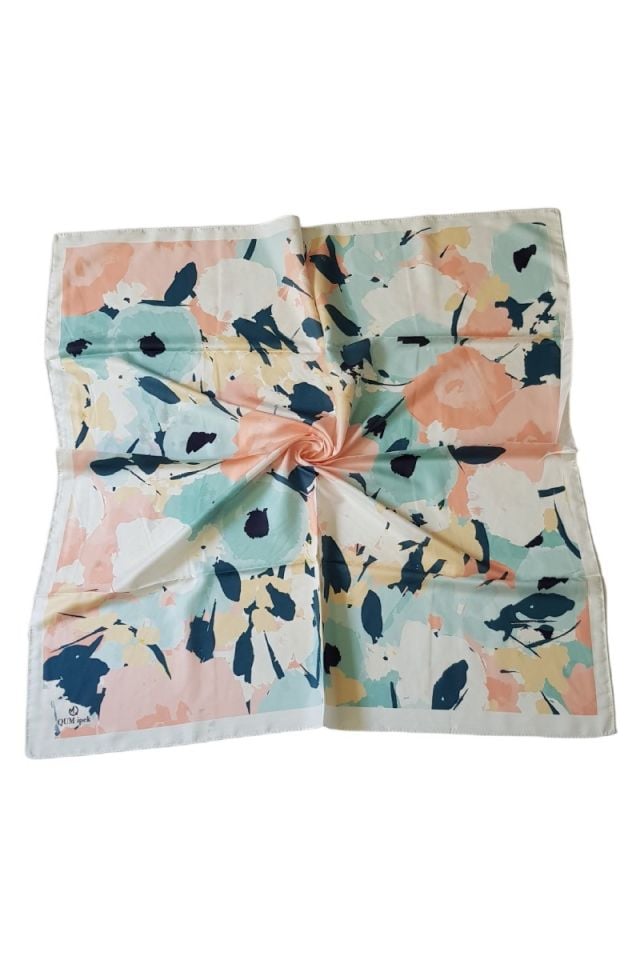 Çiçek Desenli Pamuk Eşarp - Krem